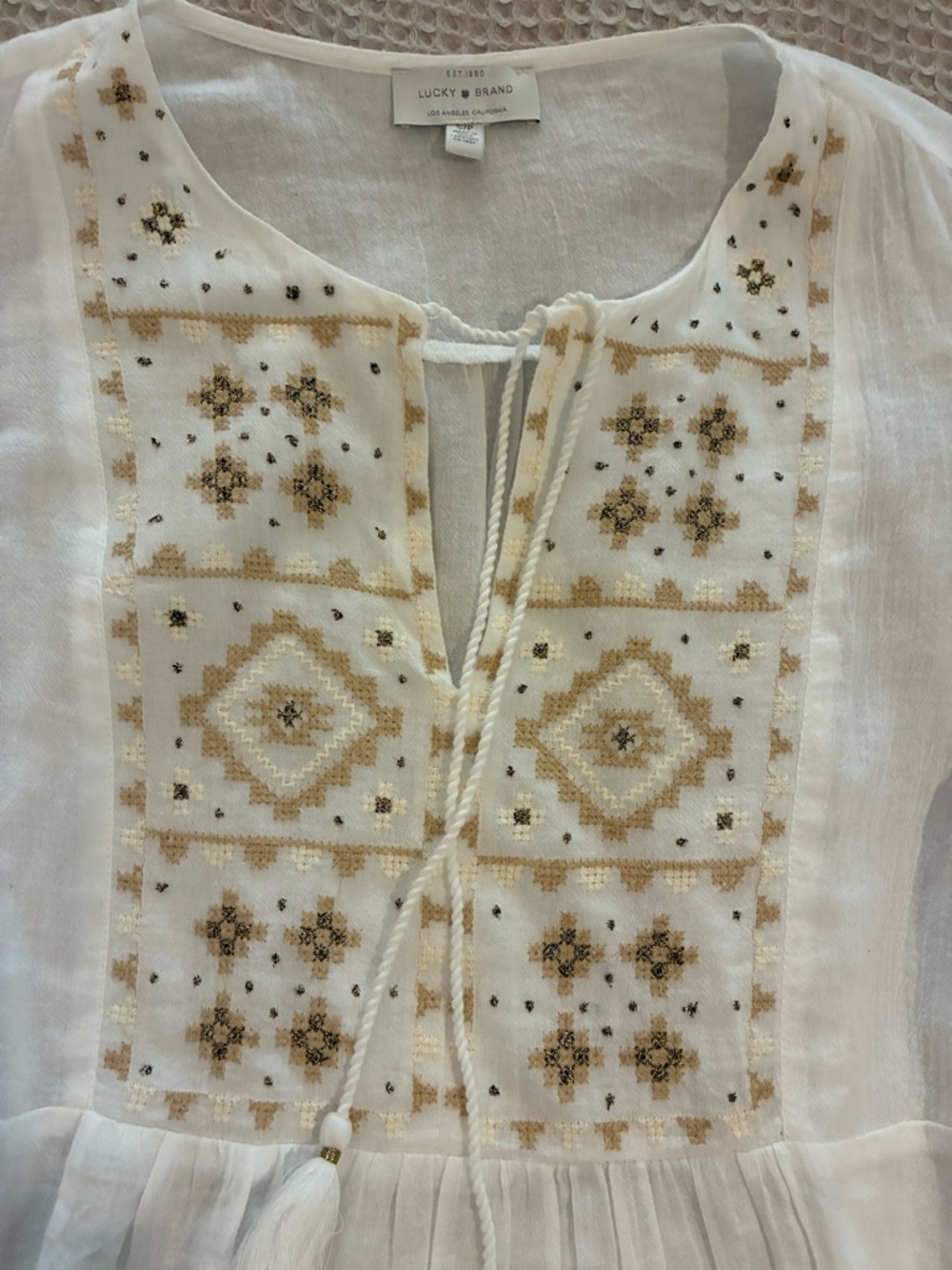 Lucky Brand White Tunic with Gold Embroidered Yoke - Picture 5 of 6